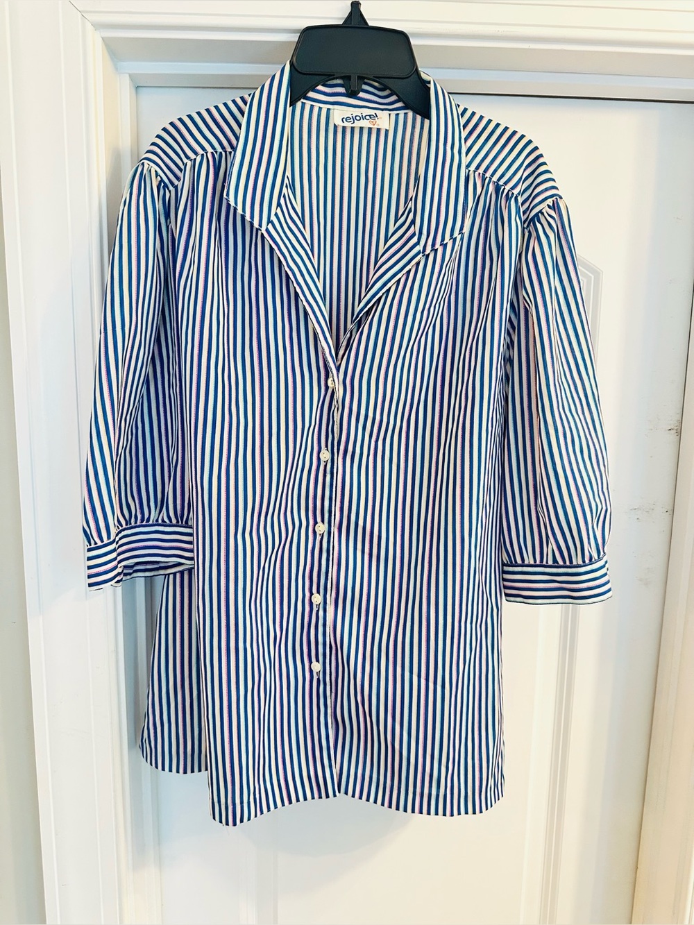 VTG Retro "Rejoice" Tunic Button 3/4 Puff Sleeve Shirt